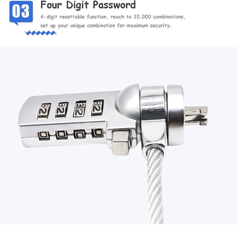 Diyeeni قفل أمان للكمبيوتر المحمول قابل لإعادة تعيين كلمة المرور المكونة من 4 أرقام مع وصلة كابل قابلة للدوران بزاوية 90 درجة - Image 5